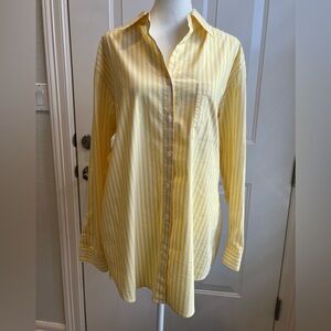 Ellen Tracy Women’s Yellow Striped Tunic Shirt Gathered Back Relaxed Fit Size M